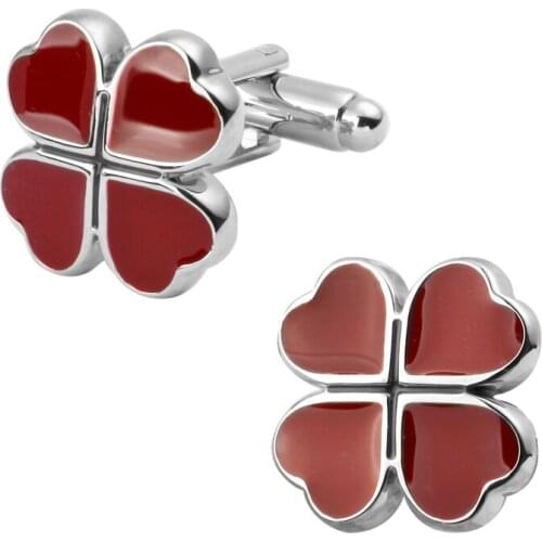 Mens fashion jewelry high-quality copper red enamel material men shirt cuff Cufflinks French clover Cufflinks