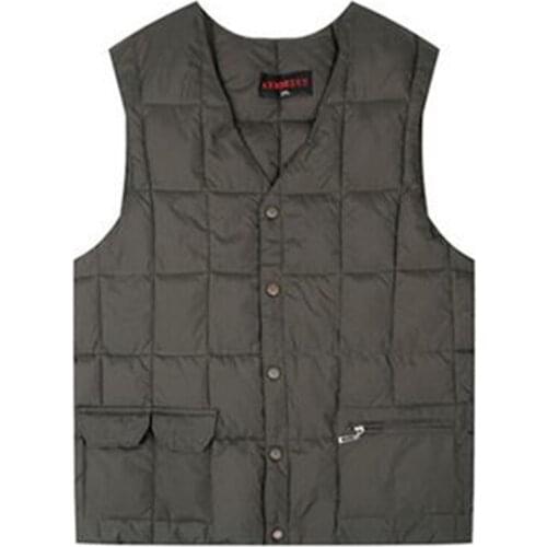 Male Autumn Winter Down Vest Men Thermal Multi Pocket Waistcoat New White Duck Ultralight Sleeveless Jacket Fashion Stand Collar