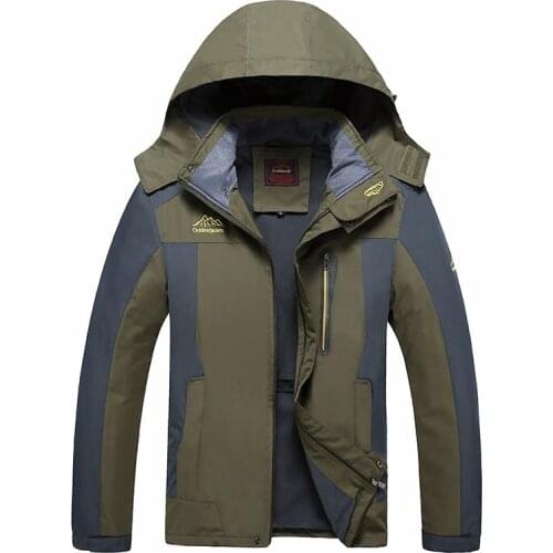 Waterproof Fleece Jacket Men Spring Autumn Casual Hooded Raincoat Plus Size 7XL 8XL Hiking Trekking Mountain Windbreaker Jackets