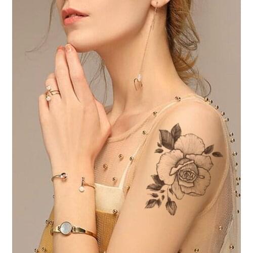 Plain Flower Style Waterproof Temporary Tattoo Sticker Black Rose Leaves Totem Fake Tattoos Flash Tatoos Arm Body Art for Women