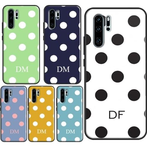 INITIAL Polka Dots Pattern PERSONALISED Case For Huawei P30 Lite P40 P20 Pro Mate 20 Lite Honor 20 9 8 X 10i P Smart Z Nova 5T
