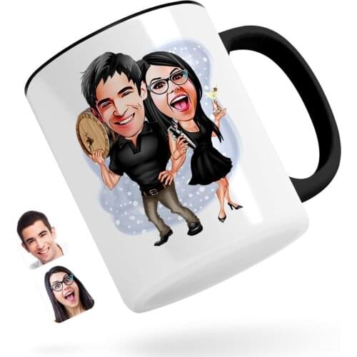 Personalized Valentine Caricature Of Black Mug Bardak-18
