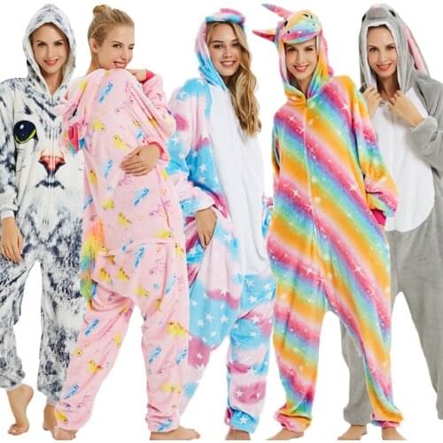 Women Men pajama Set Kigurumi Adult Unicorn pajamas Animal Panda stitch onsie Cosplay pijama Flannel woman Homewear sleepwear