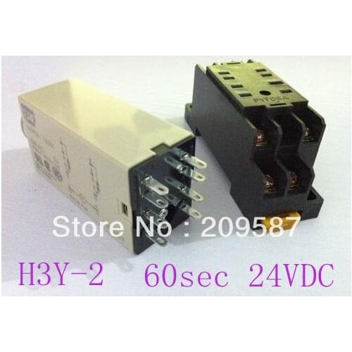 DC 24V H3Y-2 H3Y Delay Timer Time Relay 0-60 Second 60s 60sec 24VDC & Base