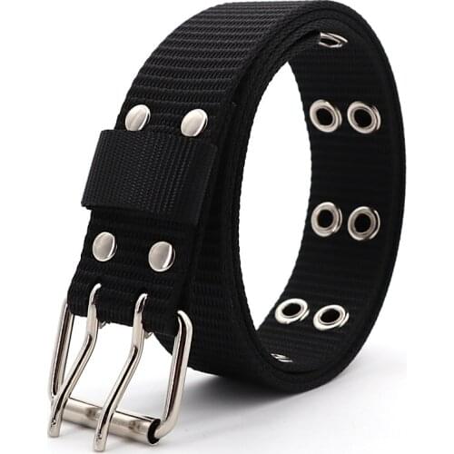New Nylon Material Mens Women Belt Luxury design Double Grommet Hole Buckle Waistband fashion unisex Jeans Belts waist belt