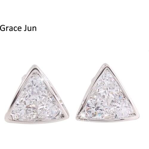 Grace Jun(TM) High Quality AAA CZ Triangle Shape Clip on Earring Non Piercing for Women Wedding Fine Jewelry Ear Clip Hot Sale