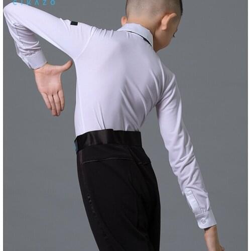 Autumn Boys Latin Dance Top Winter Long Sleeve Professional Dance Clothing Men Performance Examination White Specification G5010