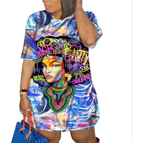 Famous Designer plus size womens New clothing European American trend printing short-sleeved loose dress skirt VOGUE Female