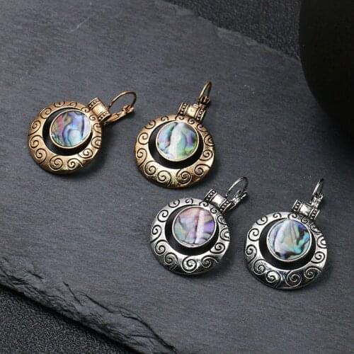 TopHanqi Turkish Boho Ethnic Clip Earrings For Women Bohemian Vintage Big Round Alloy Dangle Piercing Earrings Fashion Jewelry