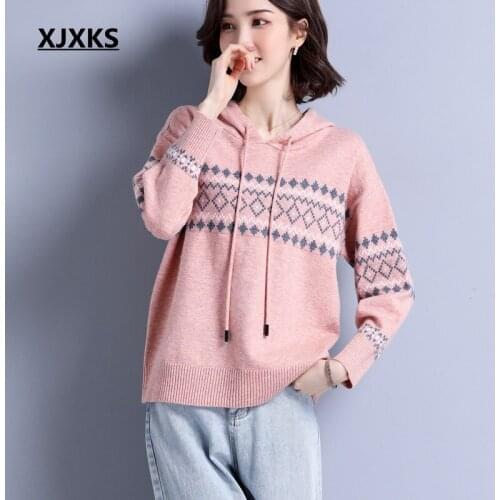 XJXKS Women Hoodies Sweat Wool Cotton Tracksuit Sweater 2021 Spring Long Sleeve Drop Shoulder Casual Loose Knitted Jumper