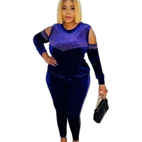 Spring Autumn New Velvet Two Piece Sets Women Long Sleeve Tops And Pants Matching Sets Fashion Hot Drilling Tracksuit Women Sets