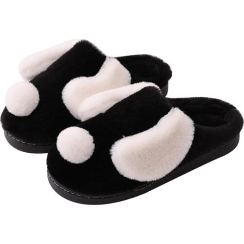 Winter Cute Dog Faux Fur Women Home Slippers Cover Heel Warm Non-slip Couple Slippers 36-45 Big Size Unisex Family Slipper