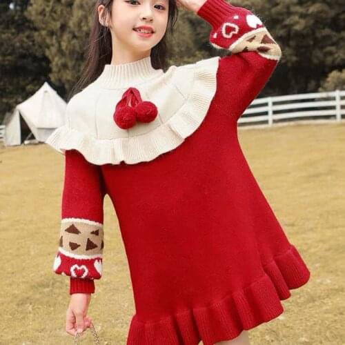 Winter Baby Girl Clothes Christmas Sweater Kids Dresses For Girls Wedding Princess Dress Elegant Red Children Vestido Autumn