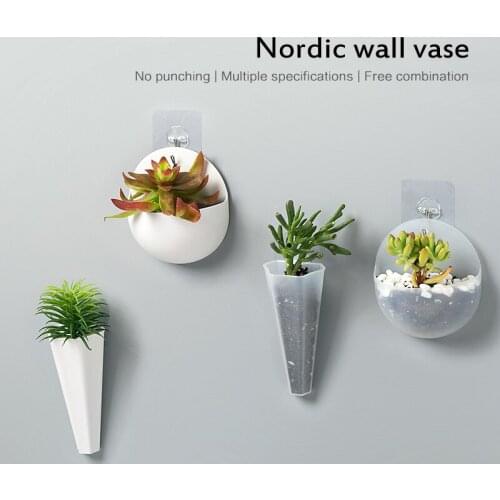 1Pcs Plastic Perforated Vase Wall Mounted Plant Hanging Flower Vase Hook Green Dill Home Hydroponic Garden Decoration Wholesale