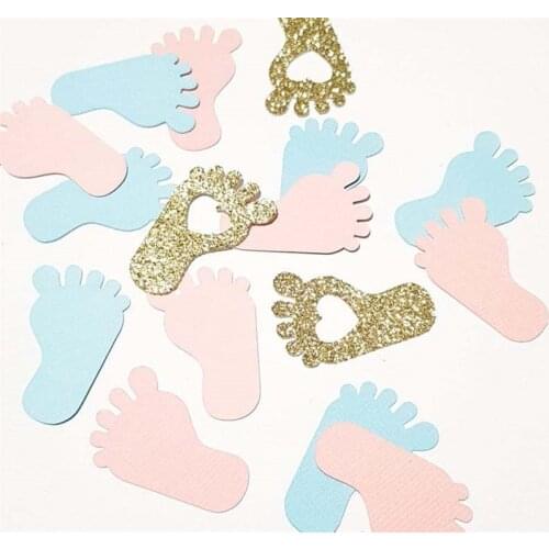 100pcs Pink Blue & Gold Baby Footprint Confetti Baby Shower Gender Reveal Candy Favor Box DIY Supplies Party Table Decorations