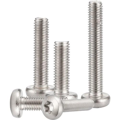 100pcsM4*/6/8/10/12/14-45/50/55mmTorx 6-Lobe Pan Round Head Six Lobe Pin In Torx Security Screw Bolt 304 Stainless Steel Screws