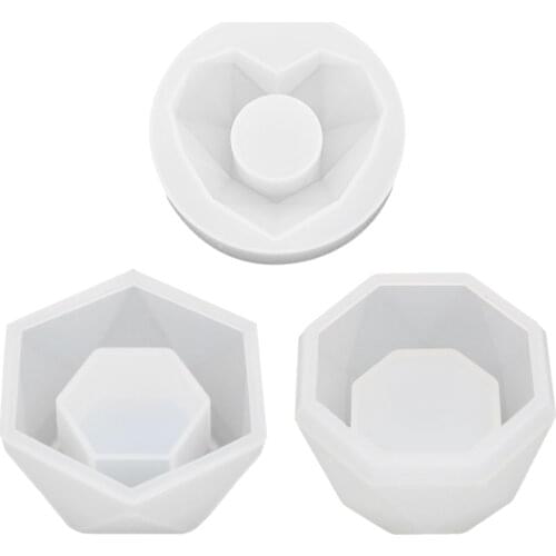 3 Styles DIY Reusable Mini Silicone Plant Pot Molds Form Arts Craft Polygonal Casting Moulds Succulent Flower Pot Clay Molds