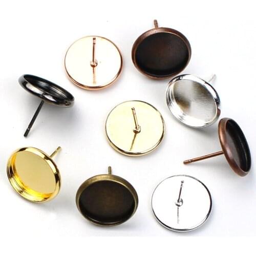 40-100pcs/lot Blank Earring Base Cabochon Cameo Base 8 10 12 14 16 18 20mm Flat Blank Earring Setting for Jewelry Making