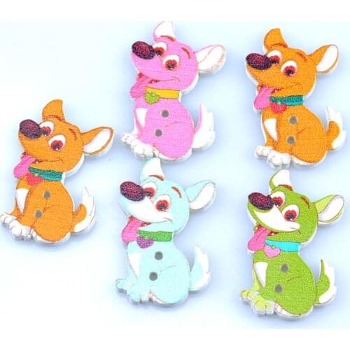 6colors Random Mixed dog Painted Wooden Buttons Decorative Buttons For Sewing Scrapbooking Crafts 50pcs 17x28mm MT1546