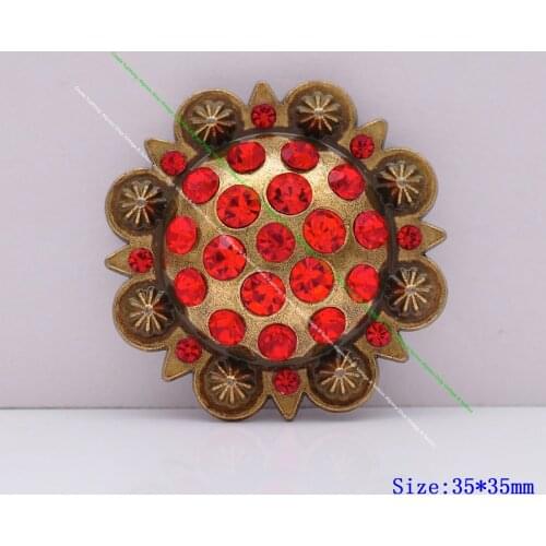 6x Solid Brass Western Saddle Tack Headstall Halter Bridle Conchos Floral Orange Rhinestone Crystal Belt Concho Screwback