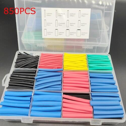 850pcs Heat Shrink wrapped Shrinking Insulation Sleeving Thermal Casing Car Electrical Cable shrink tube Tube kit