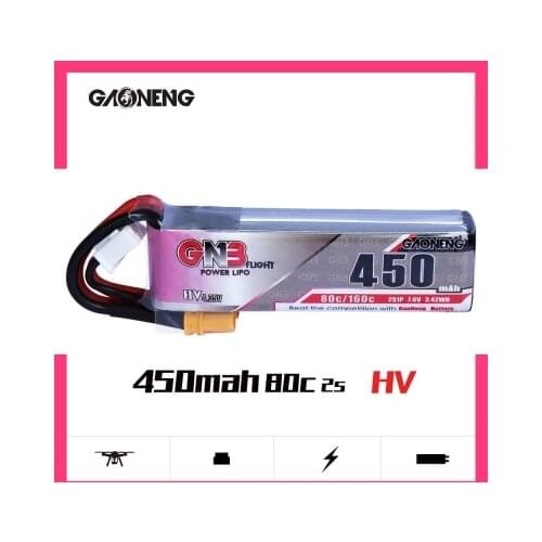 GaoNeng 450mAh 2S 7.6V 80C/160C Slender LiHV battery with XT30 Plug for iFlight CineBee Cine Whoop BetaFPV FPV Racing Drone