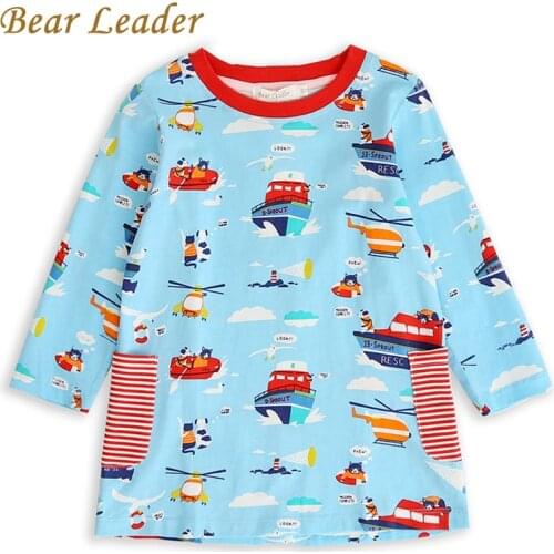 Bear Leader Girls Cartoon Print Dress 2021 New Fashion Autumn Baby Casual Outfits Children Soft Costumes Kids Lovely Clothing