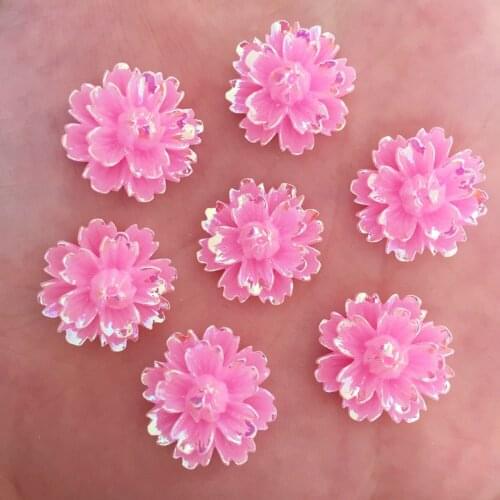 Shiny Pink 20pcs 18mm AB Resin flower Flatback rhinestone applique DIY Resin Scrapbook Wedding Ornaments SF007*2