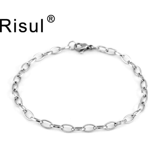 Stainless steel women bracelet O link 4mm width long oval ROLO new style Boho bracelet flat wire chain