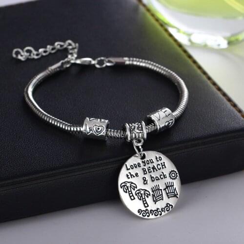 Love You To The Beach And Back Charm Bangle Bracelet Anniversary Charm Love Beads Jewelry Gift Valentines Day Gifts Honeymoon