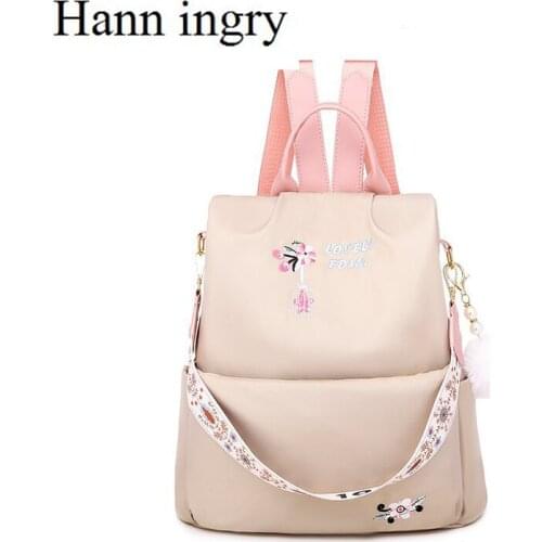 HANN INGRY Elegant Embroidery Womens Multifunctional Anti Theft Backpack High Quality Oxford Lightweight Fashion Backpack H247D