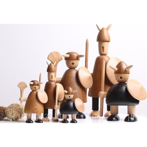 Europe High-quality Teak wood carving Pirate Vikings figurines Miniature Wooden Doll Statue Gifts tabletop Crafts Home decor