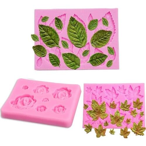 Roses Leaves Fondant Mold Silicone DIY Sugar Craft Chocolate Mold 3D Mini Flower Leaves Shape Baking Cakes Decoration