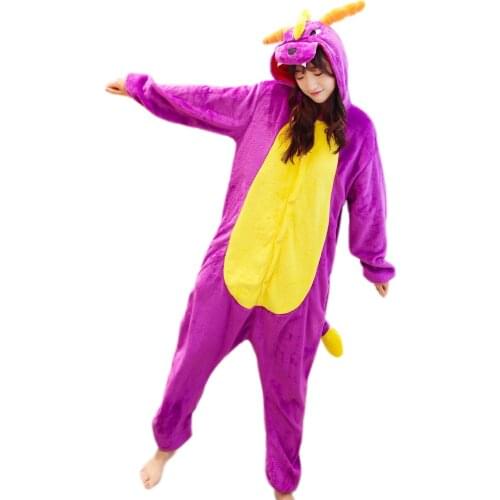 Kigurumi Purple Dragon Dinosaur Costume Kids Pajama Adult Animal Onesie Women Men Hooded Kegurumi Sleepwear Flannel Pijamas