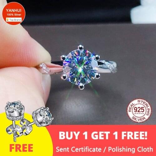 With Certificate Classic Original Solid 925 Silver Ring 2ct Round Brilliant Cut Simple Engagement Anniversary Ring Fine Jewelry