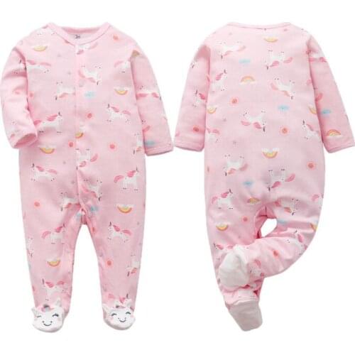 Newborn Infant Baby Romper 2020 Fall Babe Girl Clothes Long Sleeve Cotton Unicorn Cartoon Footed Jumpsuit Baby Boy Girl Pyjamas