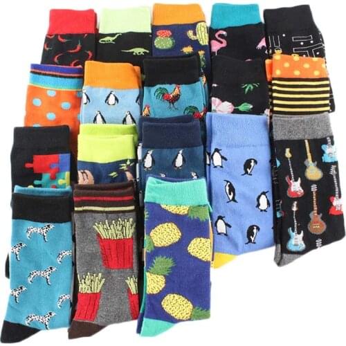 Cool Crew Men Socks Divertidos Funny Street Hip Hop Skateboard Socks Men Harajuku Happy Chaussette Animal Meias Calcetines Homme