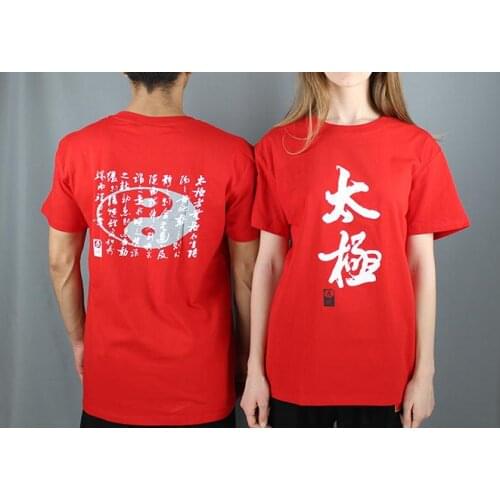 Unisex white/red/black summer short-sleeve pure cotton tai chi shirts taijiquan martial arts t-shirts shirts