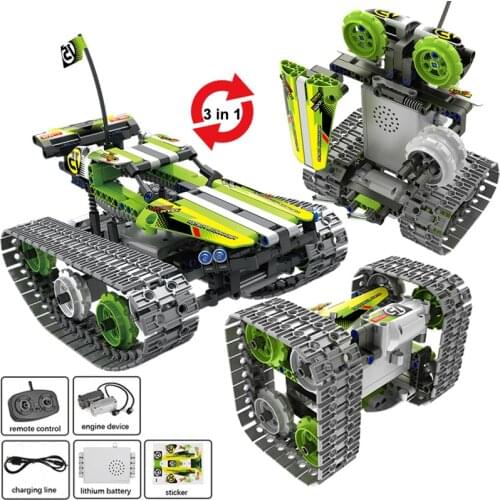 High-Tech RC Car Remote Control Tracked Stunt Racer Tank Electric Model Building Block Educational Toys for Childrens Gifts