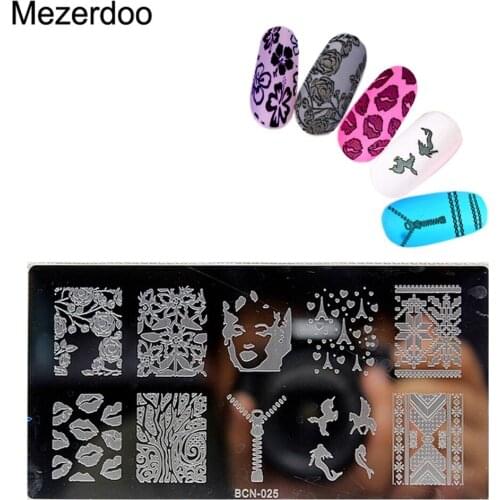 Mezerdoo Zipper Kiss Design Manicure Template Nail Stamping Plates Image Disc Transfer Print Stamping Christmas DIY Nail Tools