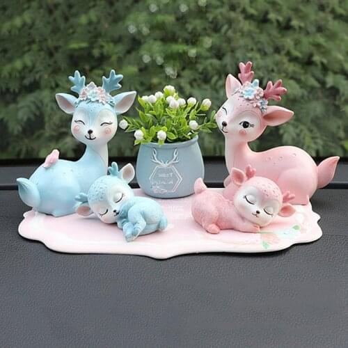 Cute Deer Figurines Toys Resin Fawn Decoration Miniatures Home Decor Resin Ornament Office Car Desktop Decoration Ornaments