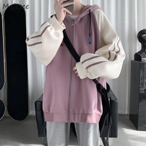 Contrast Hoodies Men Oversized S-3XL Sweatshirts Man Side Striped Zipper BF Hoodie Couples Ins Preppy Style Streetwear Tracksuit