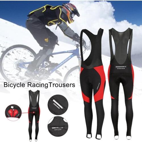 Mens Winter Thermal Fleece Cycling Bib Pants Mountain Bike Zipper Cycling Tights Pro Team Gel Padded MTB Bike Long Pants