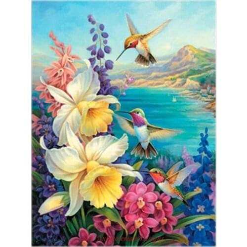 Embroidery Counted Cross Stitch Kits Needlework - Crafts 14 ct DMC Color DIY ART Handmade Decor - Hummingbird Bouquet