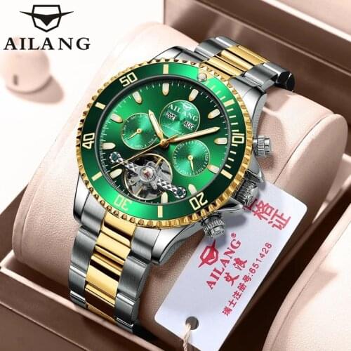 AILANG Casual Fashion Week Calender Year Month Mens Wrist Watch Luminous Mens Watches Brand Luxury Tourbillon Automatic 8202G