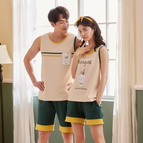 Women and men 2019 new summer couple cartoon pajamas cotton vest shorts casual wearable pajama sets pajamas pajama set