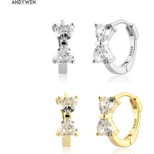 ANDYWEN 925 Sterling Silver Gold Bowknot Huggies Piercing Hoops 9mm Slim Women Clips Fashion Rock Punk Gift Luxury Jewelry Gift