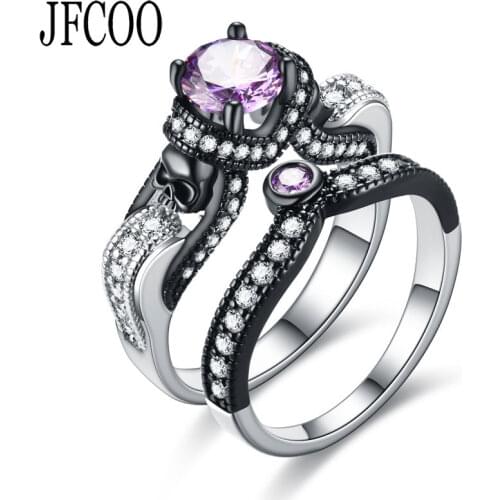 Personality Skull Vintage Black Color Zircon Ring Set Punk style Rings engagement silver color Jewelry Dropshipping