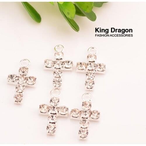 Rhinestone Cross Pendant Embellishment Used On Craft Decoration 20MM 100pcs/lot Silver Color