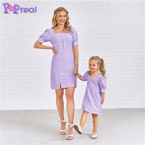 PopReal Summer Parent-Child Outfit Girl Family Dress Mom And Daughter Skirt Print Pleated Mini Mother Dress Short Sleeve
